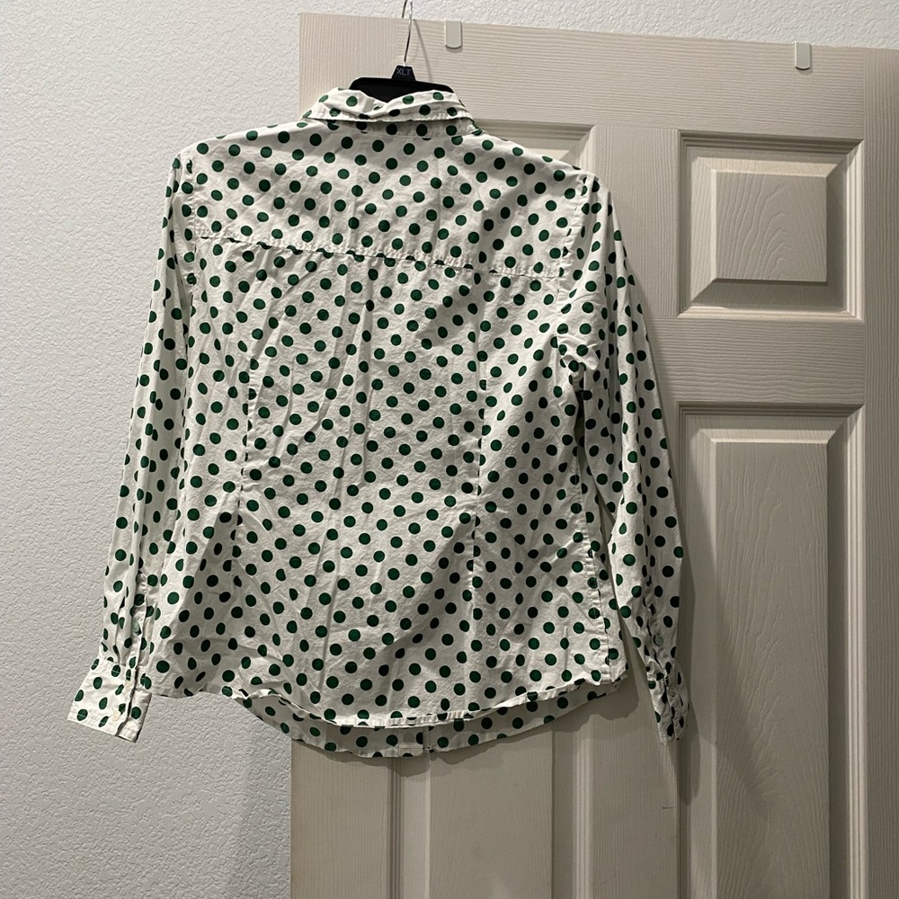 Boden long sleeve button down shirt, dark green polka dot . - Picture 2 of 5